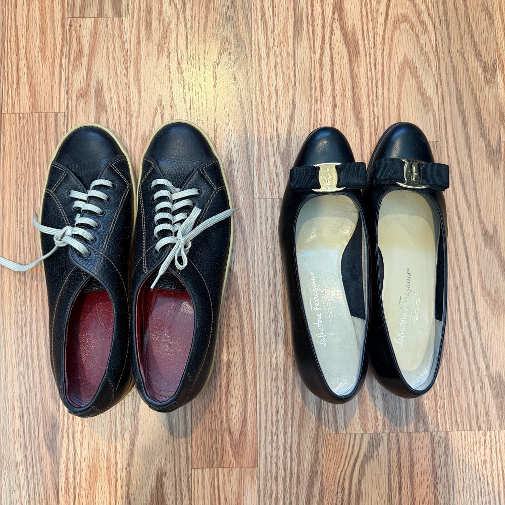 2 used pairs of Salvatore Ferragamo shoes (size 7.5B and 8C)